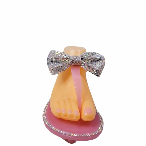 New Women's Bamboo Pink Rhinestone Jelly Thong Sandals - Picture 3 of 10